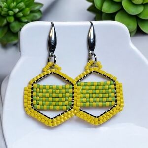 #148 HAND CRAFTED Earrings handcrafted handmade yellow green geometric diam…